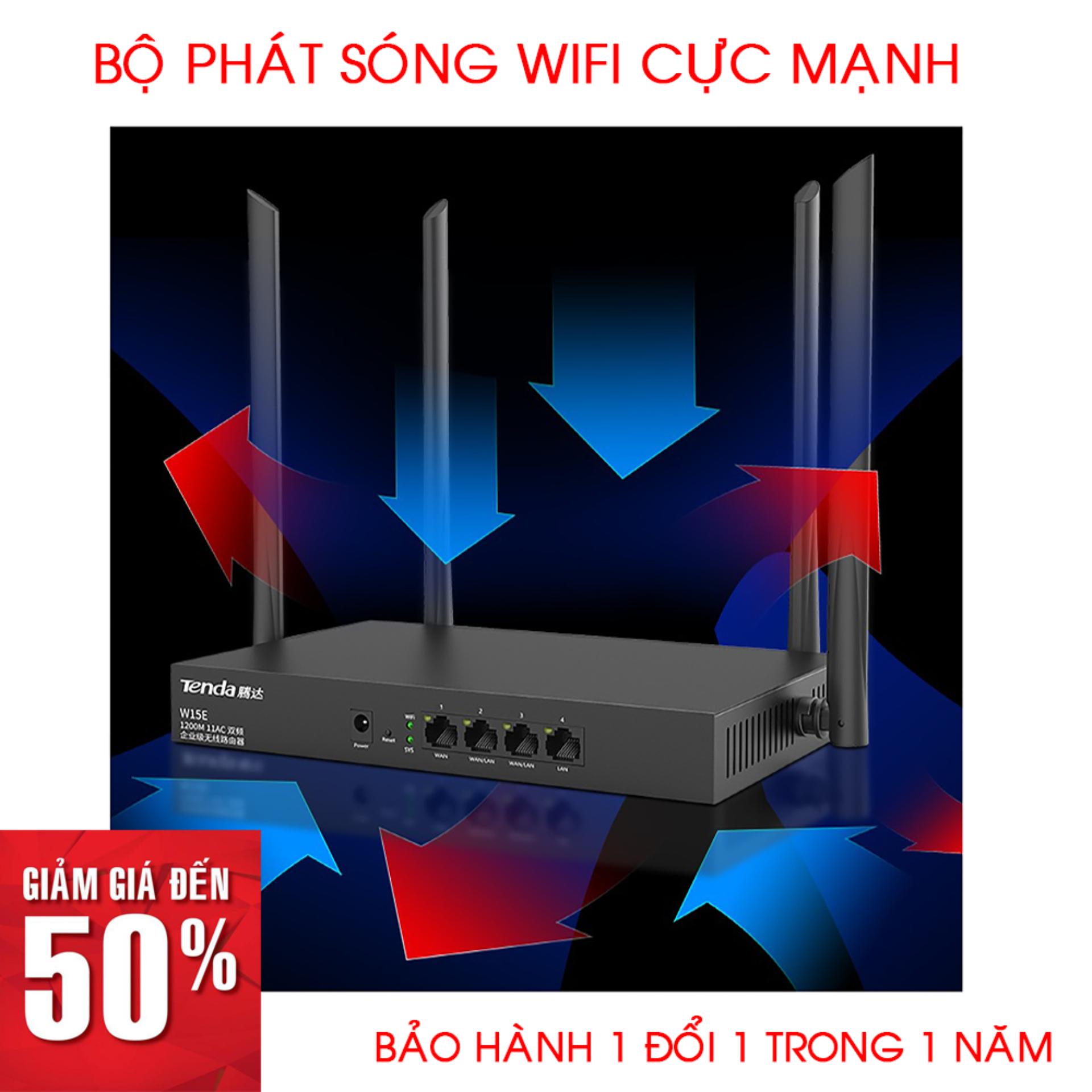 Bộ Phát Wifi Giá Rẻ, Thiết Bị Phát Sóng Wifi Cực Mạnh, Bộ Phát Sóng Không Dây, Moderm Wifi, Bộ Phát WIFI Tenda W15e Ac1200mps Mạng Doanh Nghiệp 50 User Cao Cấp, Có đến 4 Ăng-ten thu được cao, Tặng phiếu bảo hành 1 năm Toàn quốc