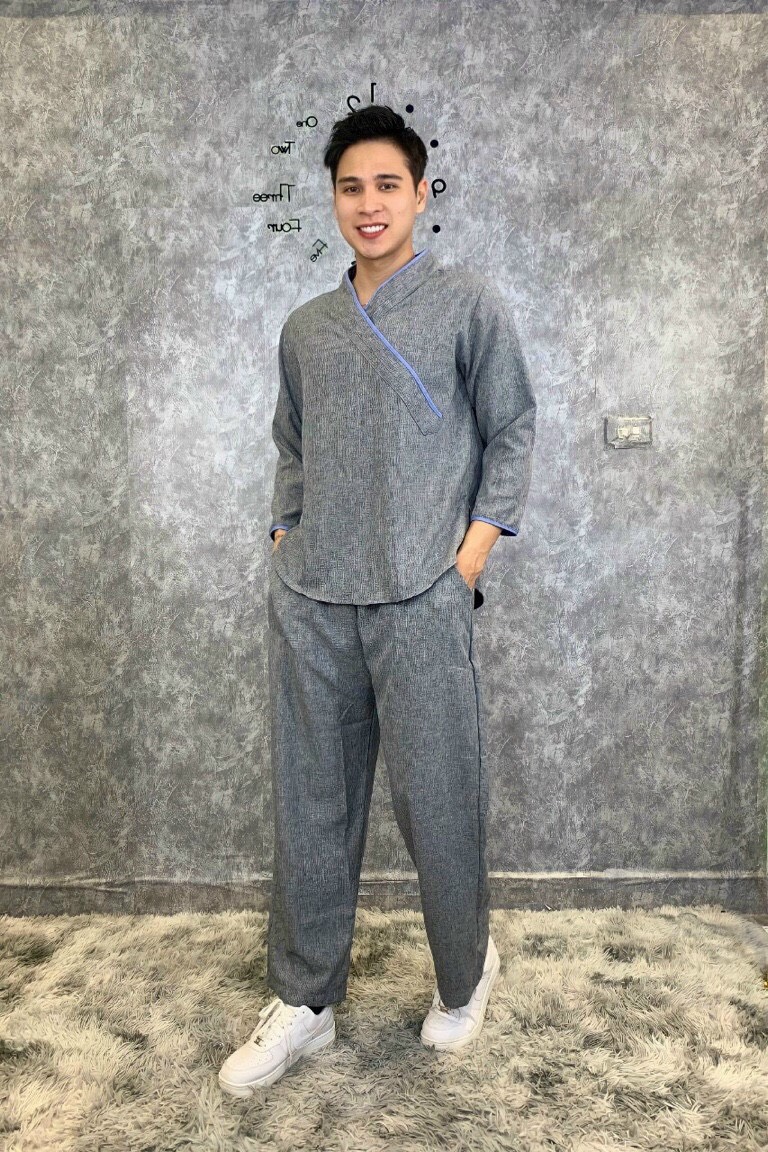 Đồ lam đi chùa- mẫu nam cổ xéo loại 1