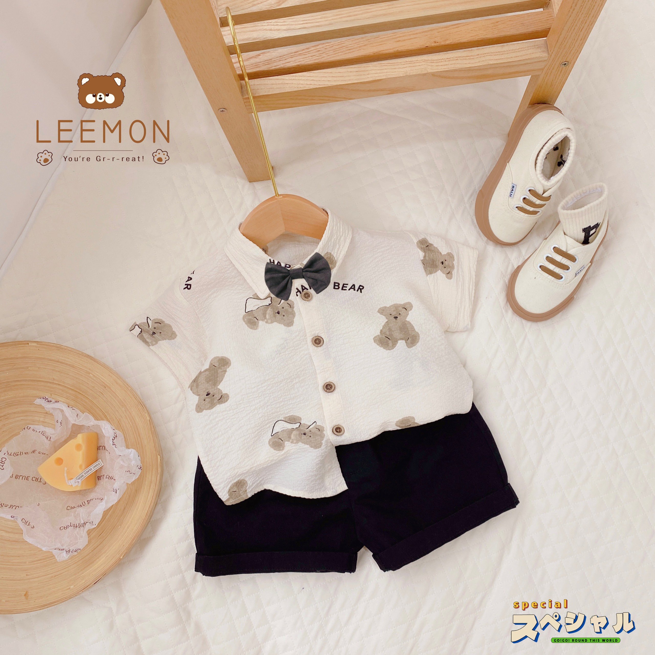 Set sơ mi bé trai leemon b50 đồ hàn quốc bé trai chất liệu đũi xốp thoáng mát, mẹ mỡ