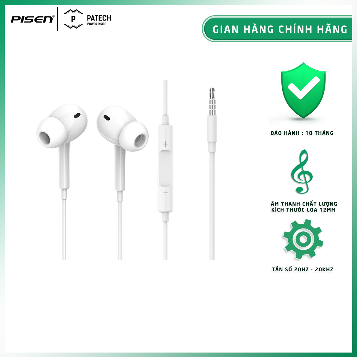 [20H 6/7 - 9.7 Nhập 77LAZSOCIAL80K Voucher giảm 12% đơn từ 250K tối đa 80K]Tai nghe PISEN có dây AP03, dài 3.5mm