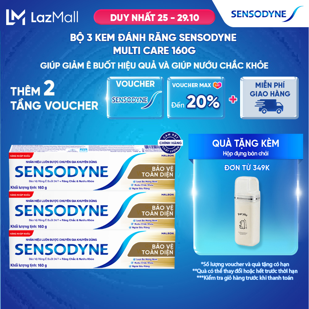 Bộ 3 Kem đánh răng SENSODYNE Multi Care 160g giúp giảm ê buốt hiệu quả và giúp nướu chắc khỏe