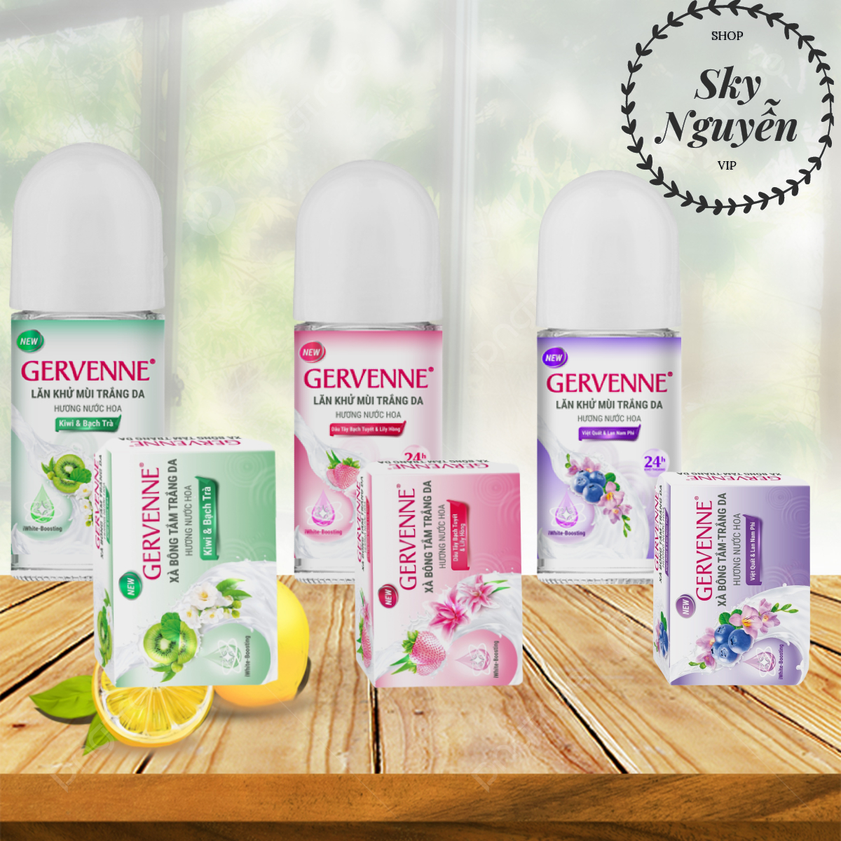 Lăn khử mùi trắng da gervenne cho nữ 50ml tặng kèm cục xà phòng sạch khuẩn 90g.