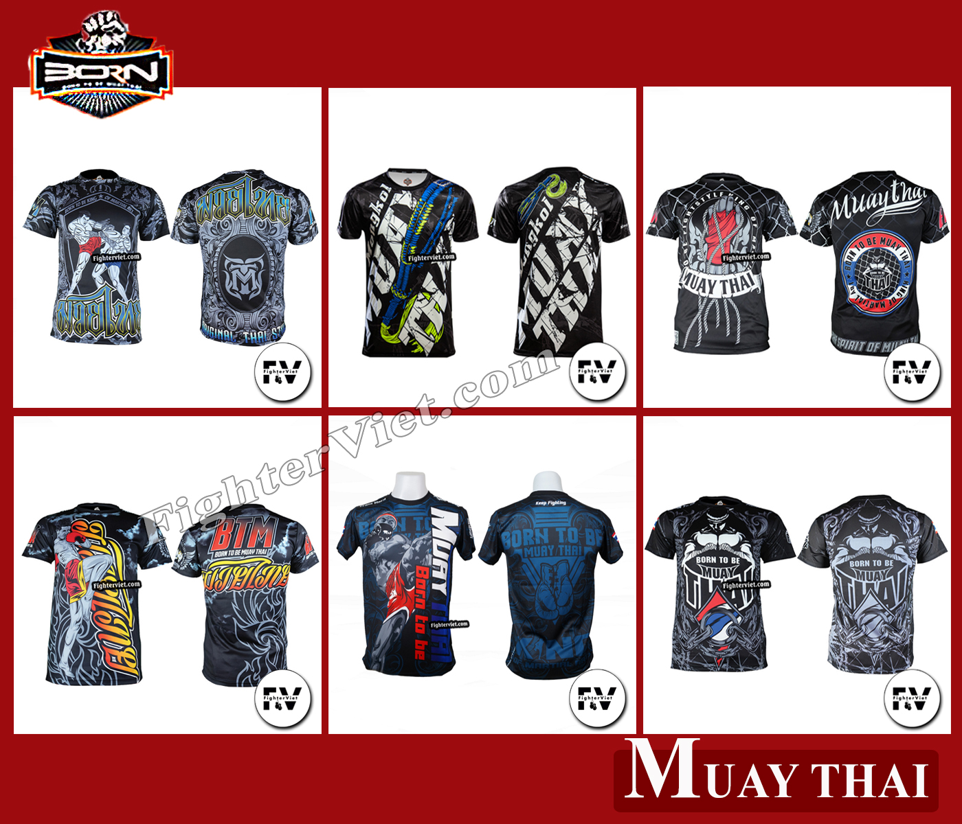 Áo phông muay thai thun lạnh mẫu áo muay thái born to be fighterviet