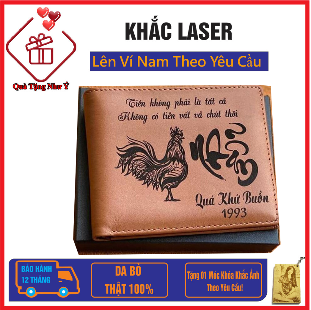 Ví da bò 100% khắc tên theo yêu cầu khắc laser lên ví da bò - quà tặng cha tặng chồng người yêu - qtny