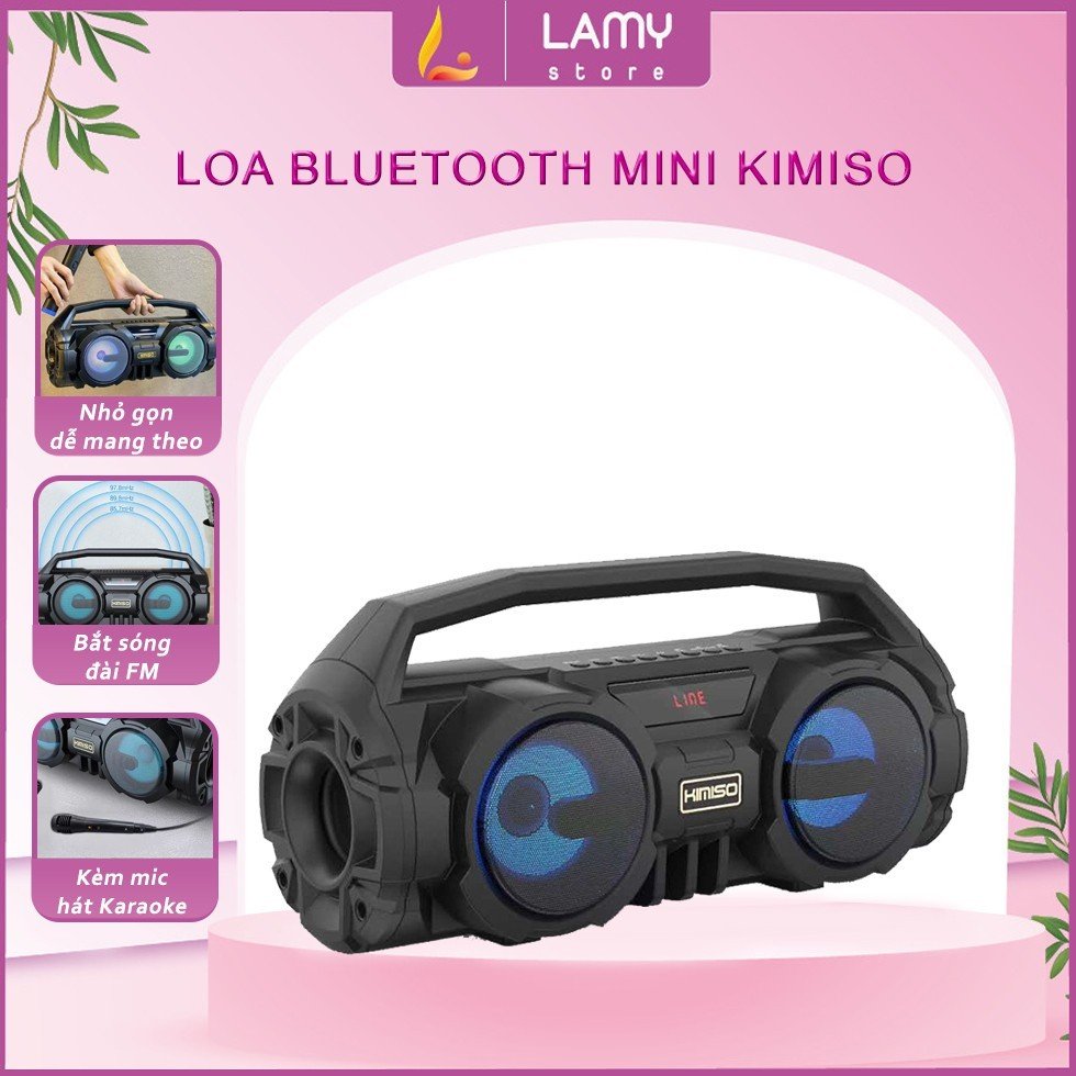 Loa Kẹo Kéo Karaoke Mini KIMISO Có Mic Hát Tiện Lợi Âm To Cực Đã Kết Nối Bluetooth - 3000 Tặng Kèm Mic Hát