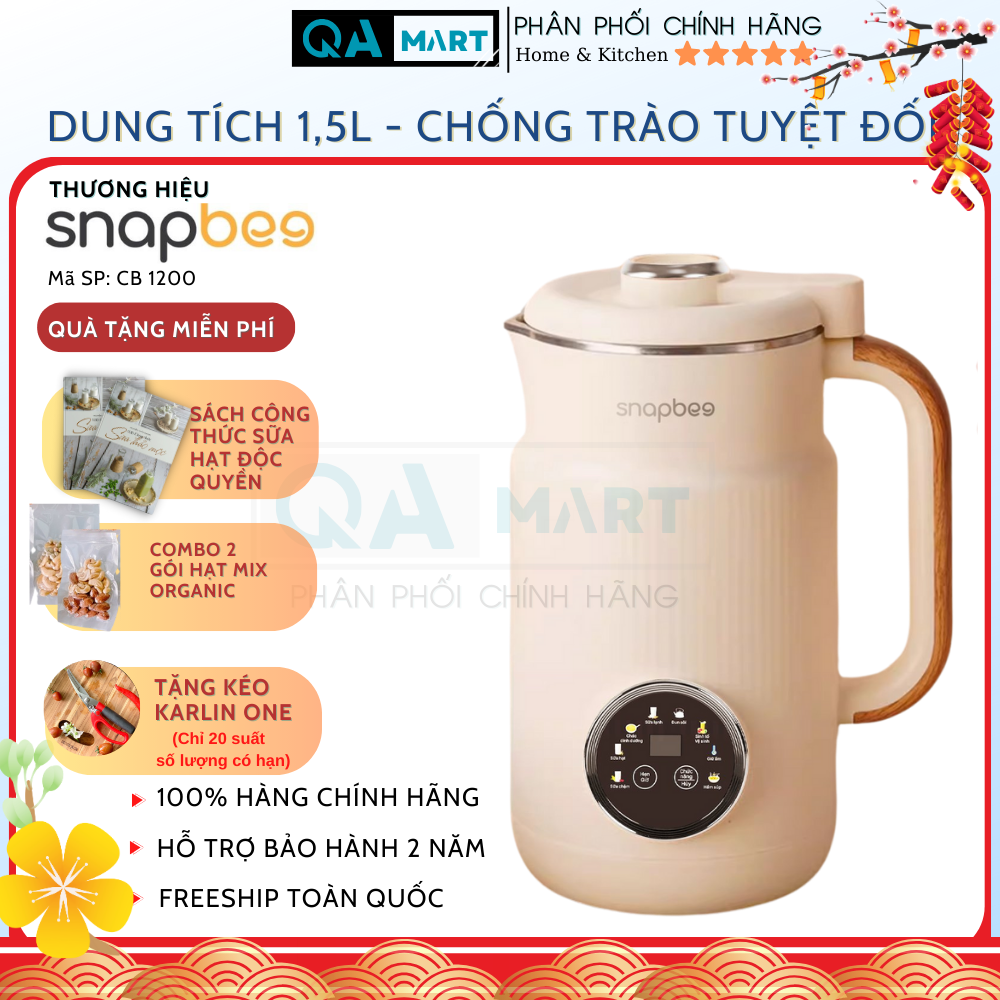 Máy làm sữa hạt snapbee cb1200 - dung tích 1200 ml - 9 chế độ nấu đa năng - hàng chính hãng, bảo hành 24 tháng