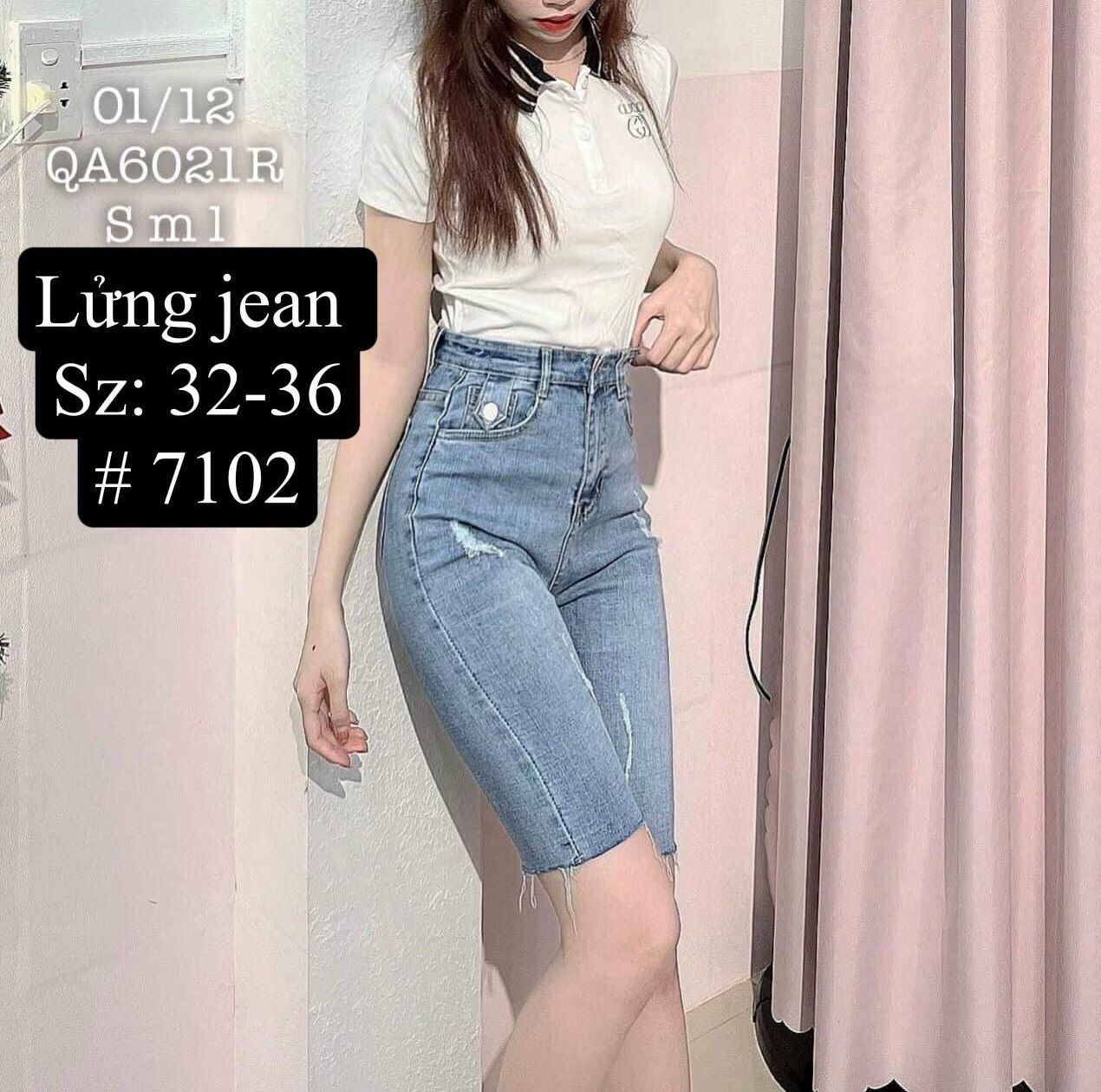Bigsize quần ngố jeans co giãn, lưng cao, đen-xanh đậm-xanh sáng