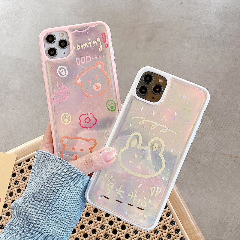 [ SALE LỖ ] [ IPHONE ] Ốp Lưng Trong Suốt Viền Màu Silicon Gấu Thỏ ( Kèm Miếng Phản Quang)