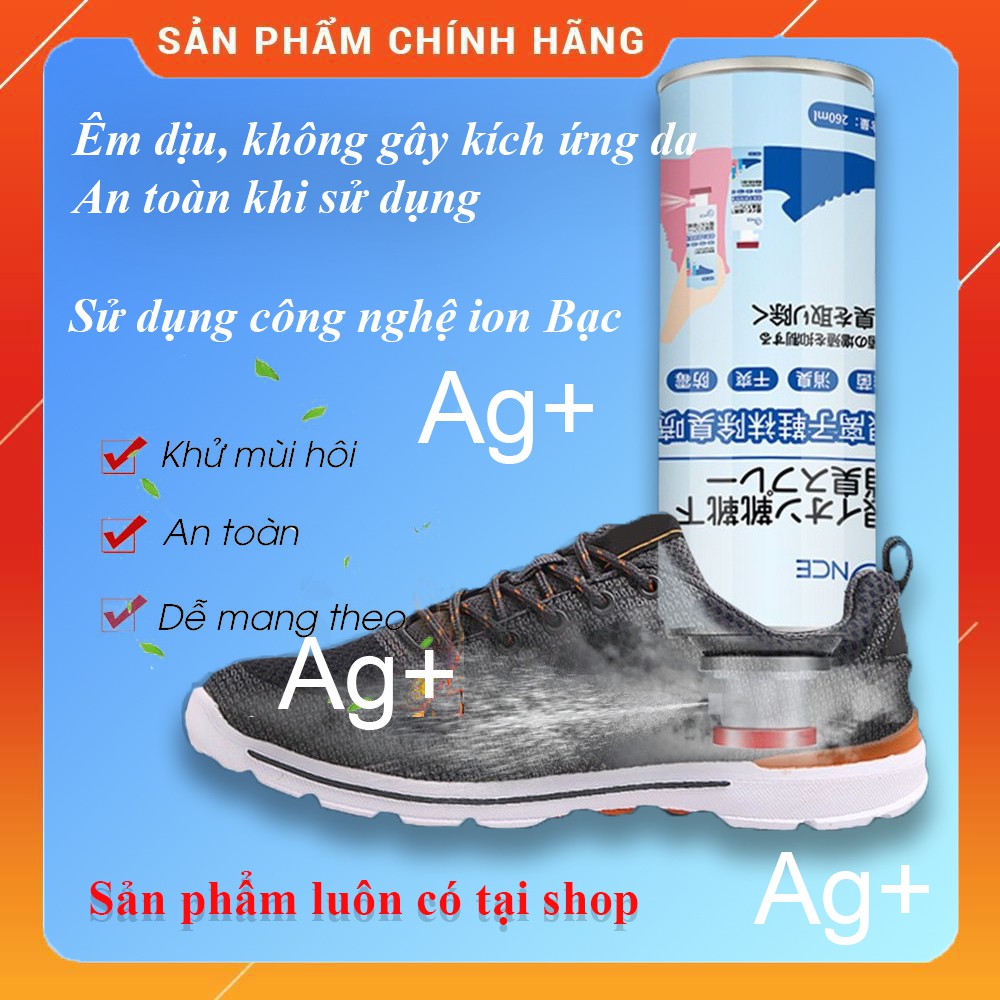 Chai Xịt Khử Mùi Giày Công Nghệ NANO BẠC bình sịt Mùi Dịu Nhẹ 260ml khử Mùi Hôi Dép Chân Tủ Giày Hiệu Quả