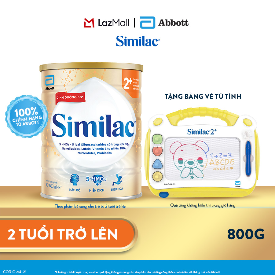 Sữa bột Similac 2+ 800g đột phá dinh dưỡng 5G cho trẻ từ 2-6 tuổi + Bảng vẽ từ tính
