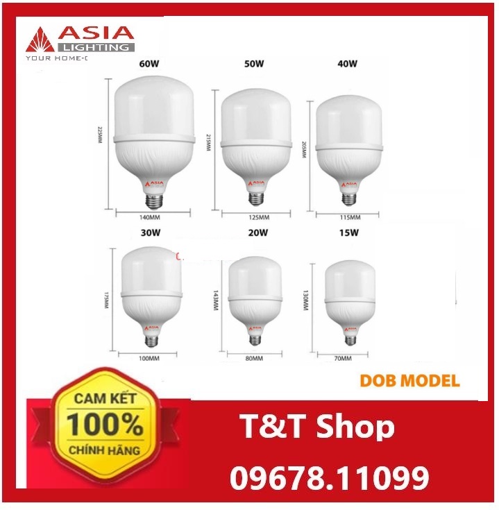 Bóng tròn trụ 15w, 20w, 30w, 40w,50w,60w asia lighting