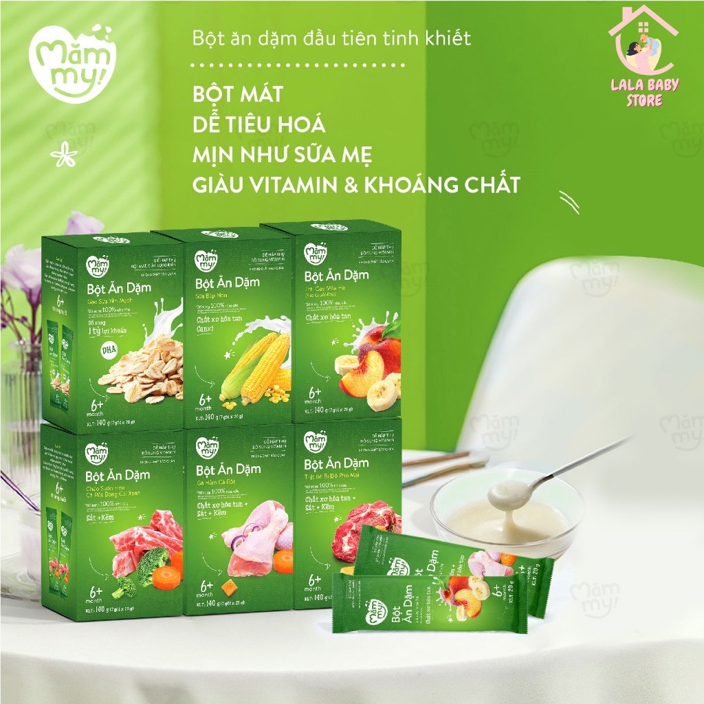Bột ăn dặm trái cây mùa hè Mămmy kết hợp giữa sữa, chuối và đào bổ sung vitamin cho bé yêu - 140gr