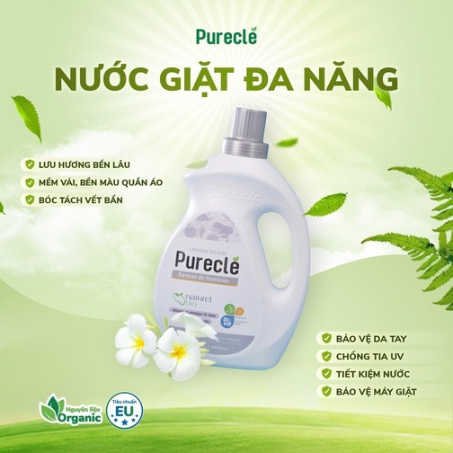 Nước giặt xả ORGANIC PURECLE, nước xả Organic  tiêu chuẩn Châu Âu, bảo vệ quần áo chống nhăn, mềm vải,bảo vệ da tay, lưu hương bền lâu