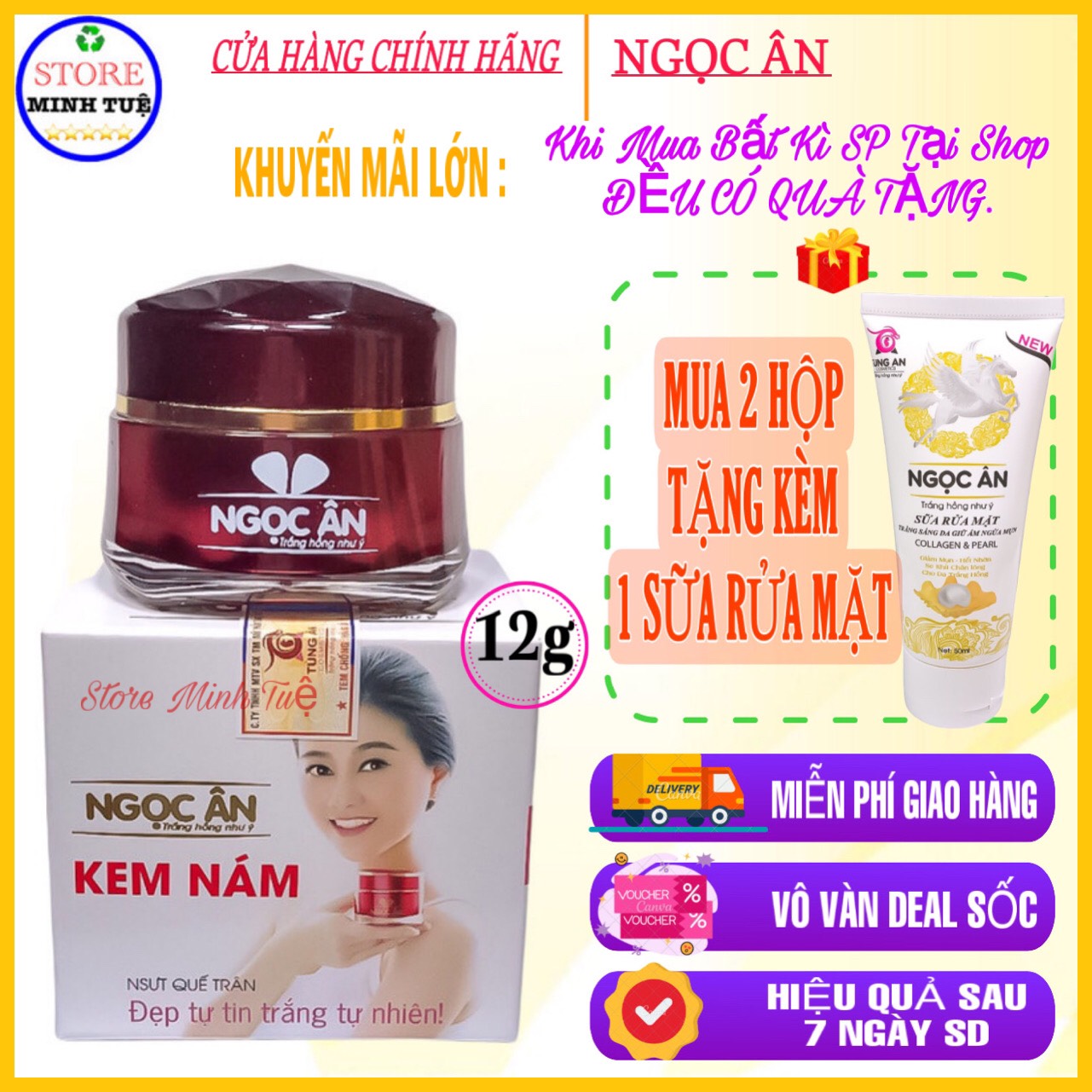 Kem ngừa nám Ngọc Ân, ngùa nám mới nạm sạm lâu năm hiệu quả nhanh sau 7 ngày sd ( 12g ), MUA 2 TẶNG 1,Kem ngọc ân,
