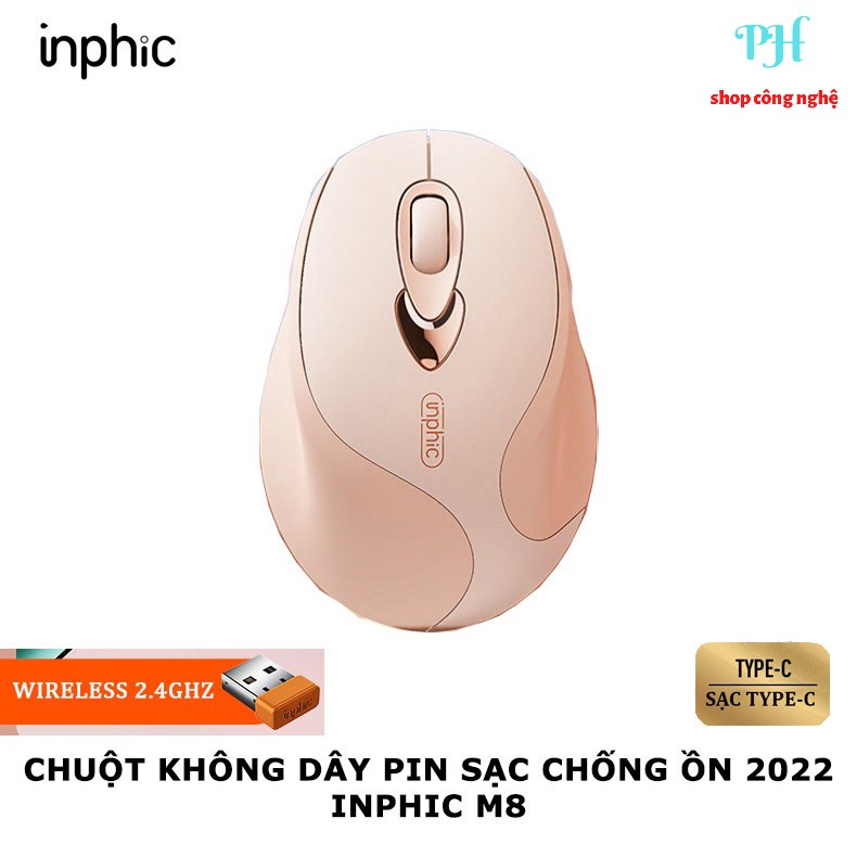 Chuột không dây pin sạc inphic m8 chống ồn - chuột wireless 2.4g phiên bản mới 2022 sạc type c - hàng chính hãng