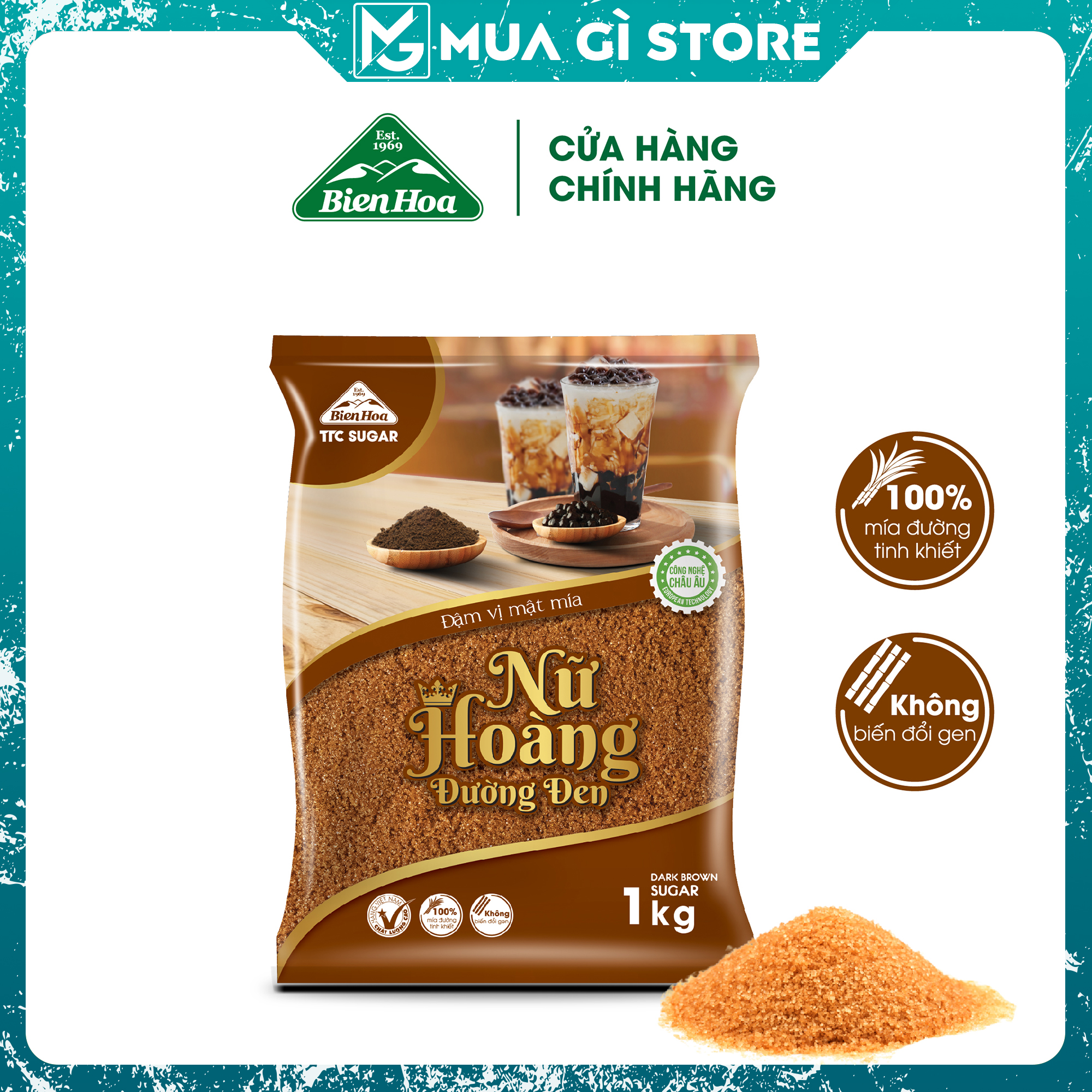 Đường đen nữ hoàng Biên Hòa 1kg, Đường mía, Đường pha nước, Đường ngon, Đường đen - Giao Hỏa Tốc HN