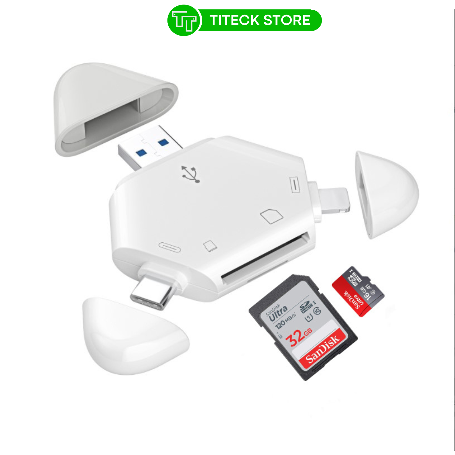  Đầu đọc thẻ nhớ SD TF   Micro SD  đa năng 3in1 Type c Lightning USB dùng cho nhiều thiết bị iPhone,iPad máy tính điện thoại 