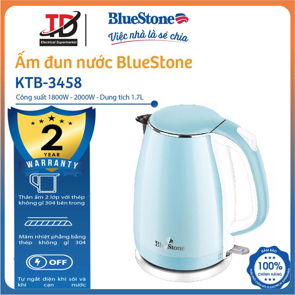 Ấm Đun Siêu Tốc Bluestone 1.7 lít KTB-3458, Công Suất 2000W , Bảo Hành Chính Hãng 2 Năm