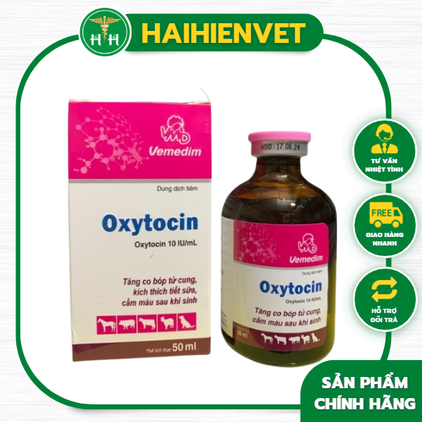50ml Oxytocin -tăng co bóp tử cung, cầm m.áu sau sinh, tăng tiết sữa trên chó mèo, heo dê, cừu, trâu, bò, ngựa