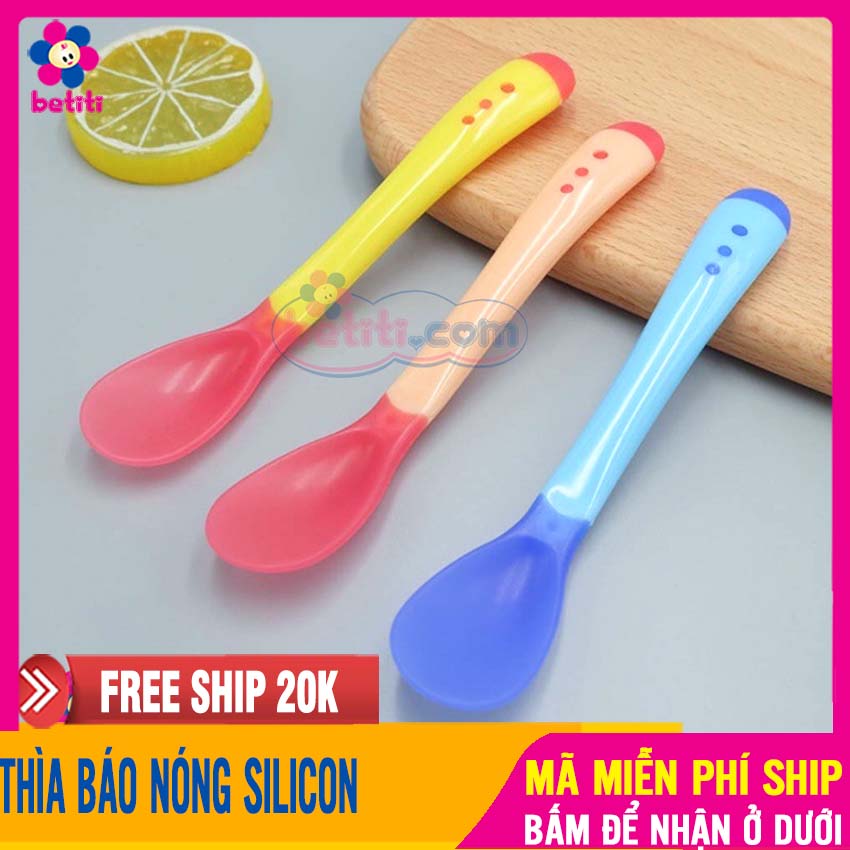 [Hoàn tiền 6%] Thìa Mềm Báo Nóng Chất Liệu Siliocon, Không Chứa BPA Độc Hại, Cảm Ứng Nhiệt, An Toàn Cho Trẻ Nhỏ - Thìa Ăn Dặm Silicon Báo Nóng, Thìa Báo Nóng Cho Bé Ăn Dặm, Bộ Thìa Dĩa Đũa Tập Ăn Cho Bé BETITI - Thia Bao Nong Silicon