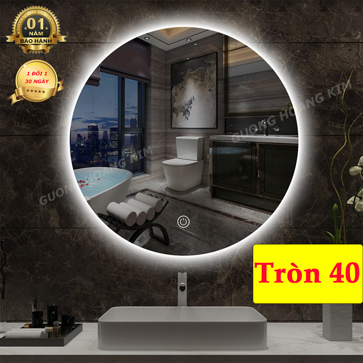 Gương trang điểm tròn treo tương, có đèn led cảm ứng hiện đại, kích thước tròn 40 cm - guonghoangkim mirror D40cm BTiêu Chuẩn