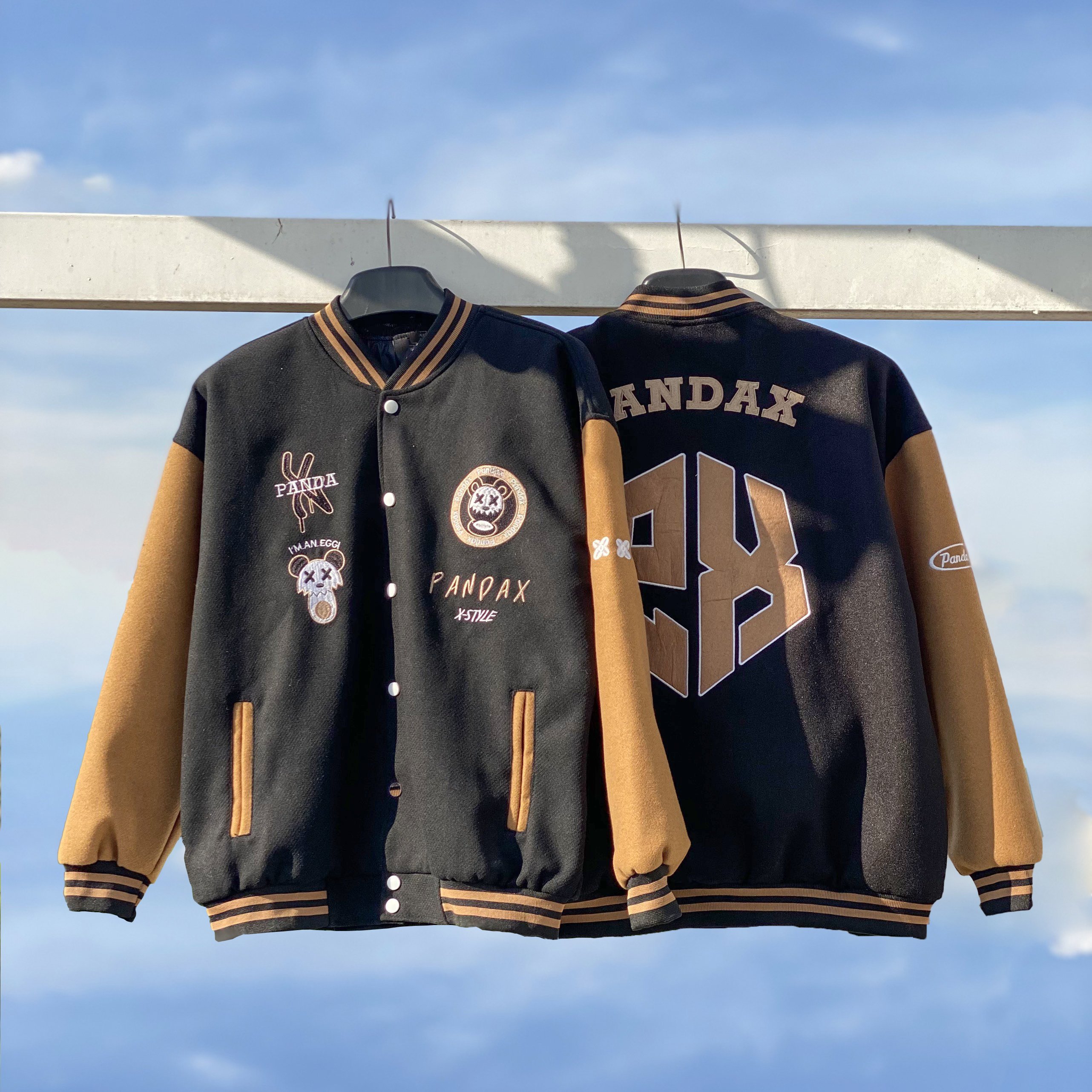 Áo khoác bomber pandax logo thêu nổi , varsity jacket nam nữ chất dạ ép 2 lớp , áo khoác bóng chày local brand unisex - Gin Store