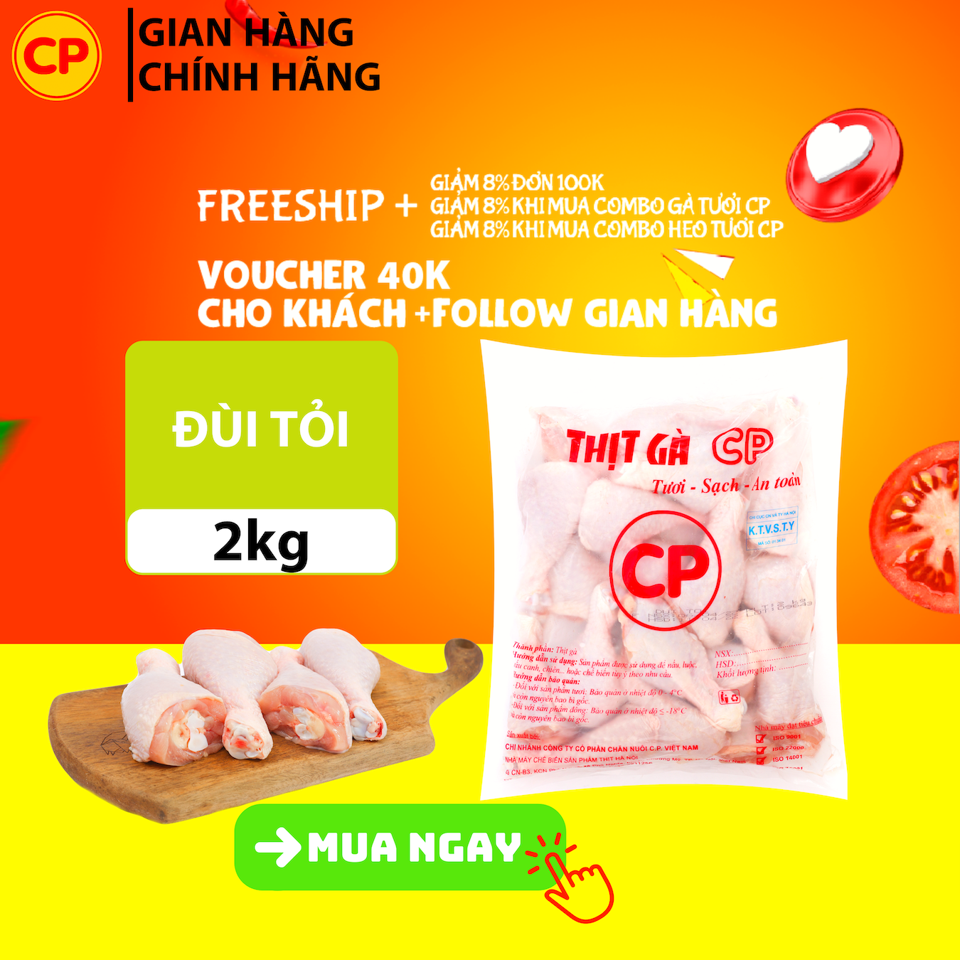 Đùi tỏi gà CP 2kg - thịt gà cp tươi sạch