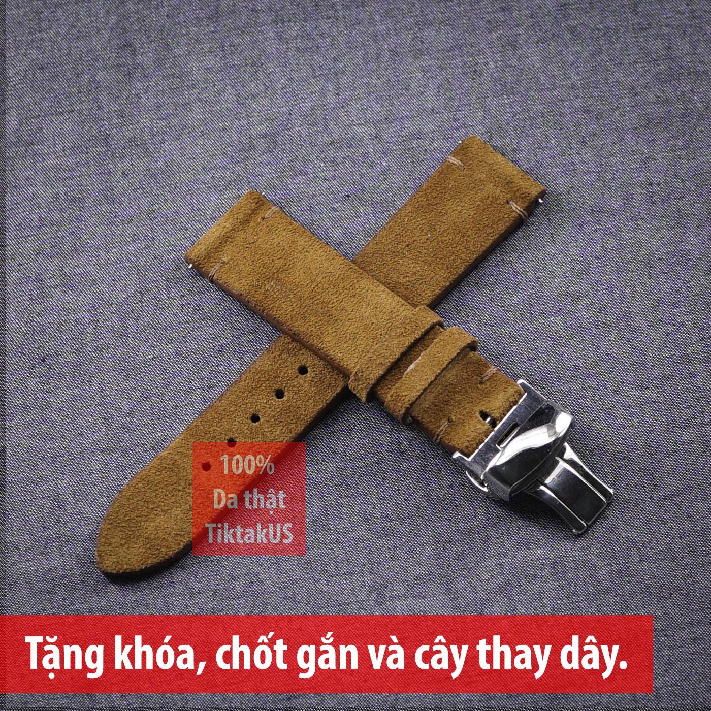 [HCM]Dây đồng hồ da bò thật Vintage da lộn không chỉ viền kèm khóa bướm chống gẫy dây, nhiều màu, đủ size 18mm - 19mm - 20mm - 21mm 22mm