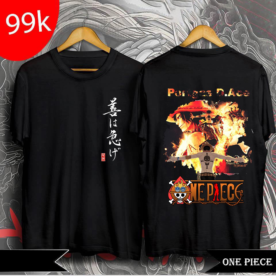 Áo Thun In Hình Sanji D.Ace Luffy Zoro One Piece 2 Mặt Áo Đen Cực Ngầu Cực Đẹp