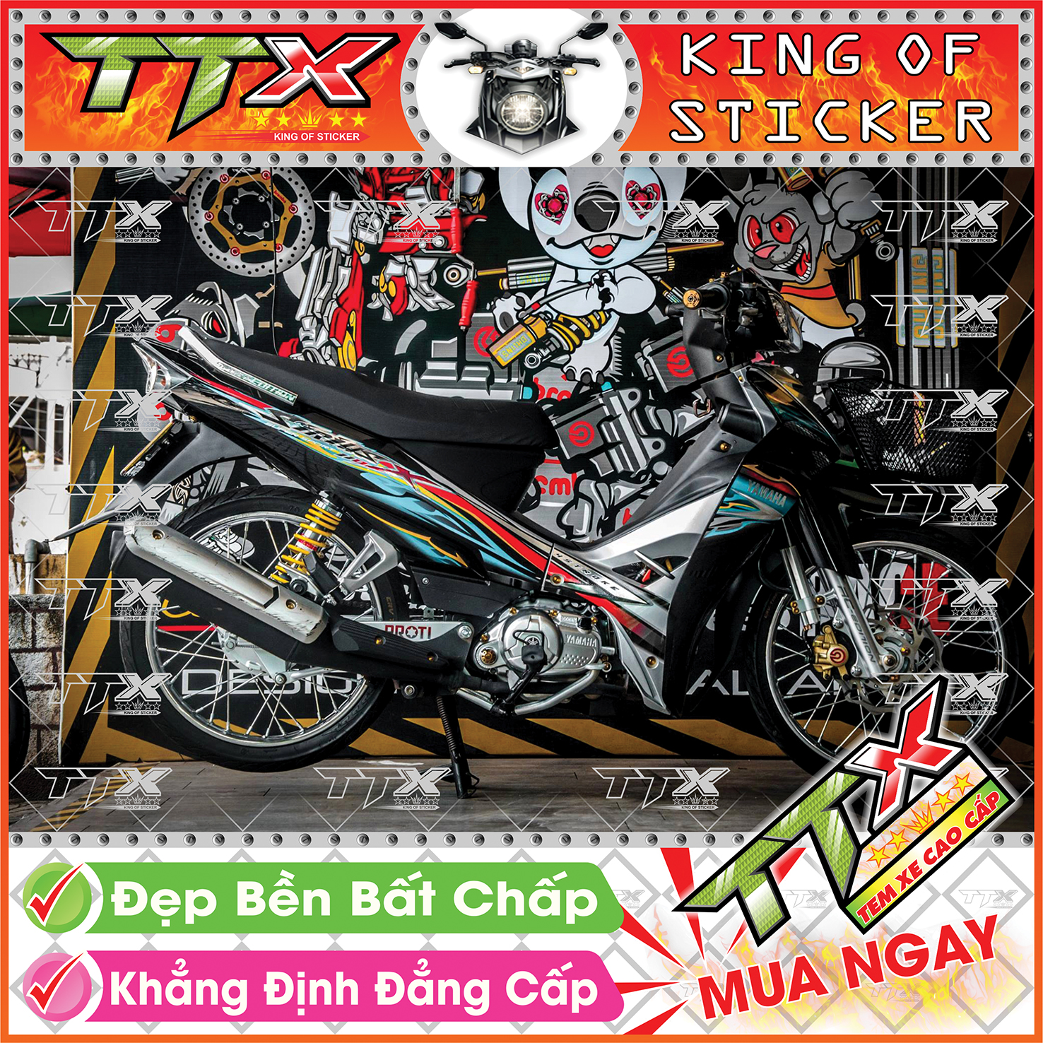 Tem Xe Sirius Đen Xám 110 Chữ X - Tem Sirius Xám Đen Siêu Đẹp - Mẫu Team Sirius Đen Xám