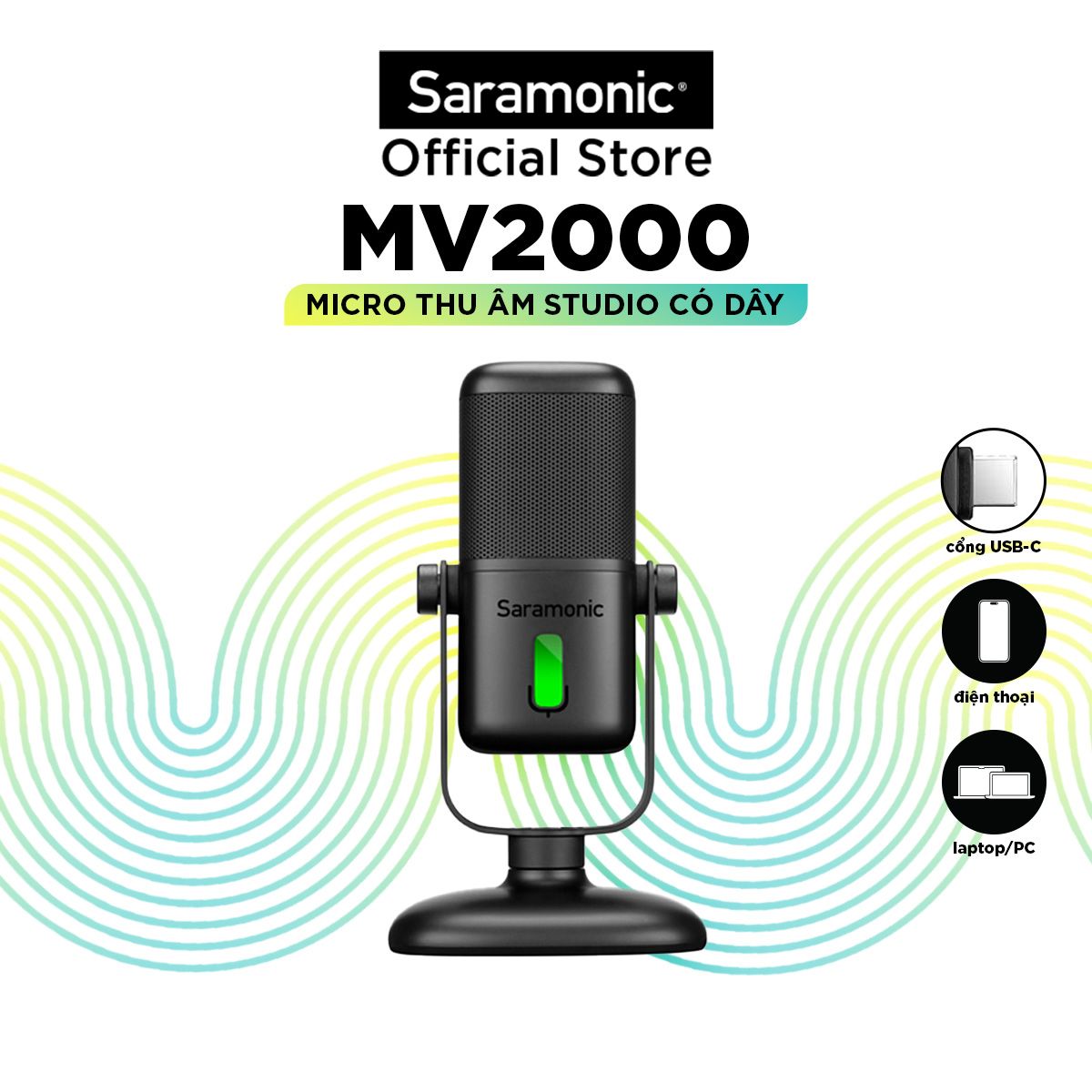 Micro thu âm để bàn saramonic mv2000 để livestream/ podcasting/ sản xuất âm nhạc/ chơi game cho điện thoại/ pc / laptop