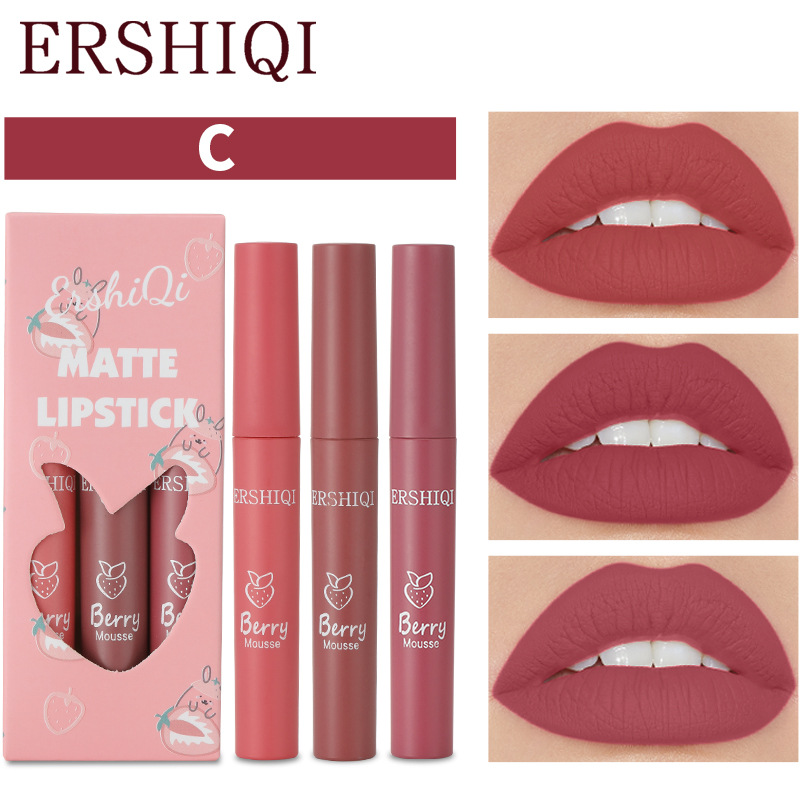 Set 3 Son ErshiQi Cao Cấp – 3 Tone Màu Đa Dạng, Lâu Trôi Bền Màu Cho Môi Quyến Rũ