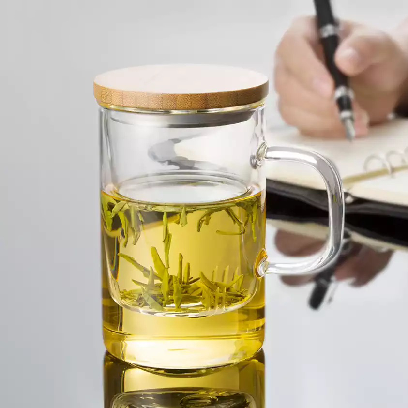 Ly lọc trà thủy tinh SAMADOYO LC006A / S019 500ml - Cốc trà thủy tinh chịu nhiệt có lọc trà thủy tinh (Tay cầm Trắng)