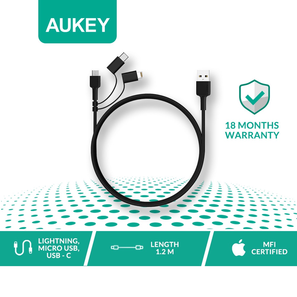 Cáp 3 trong 1 mfi lightning/usb-c/microusb aukey cb-bal5
