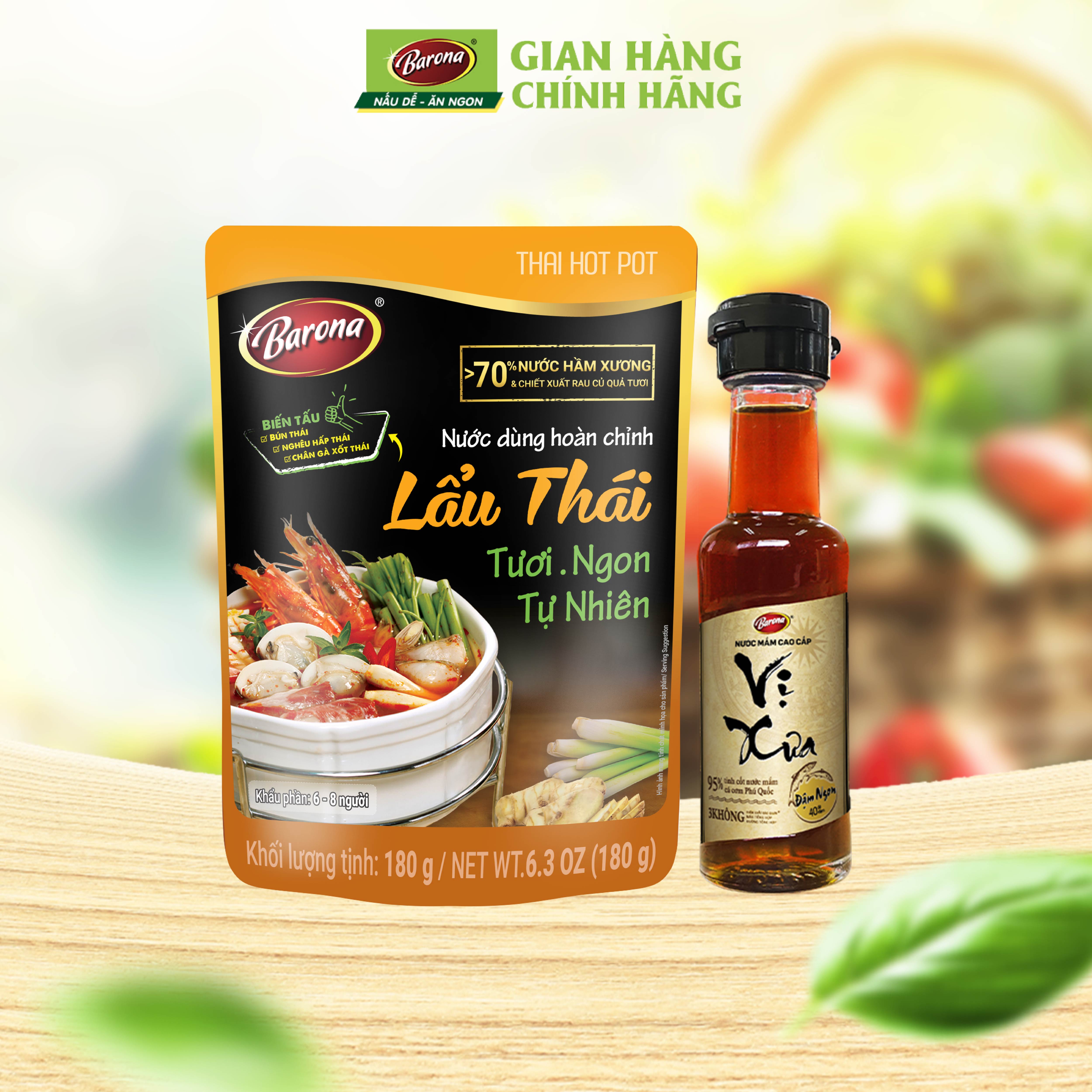 Combo 1 Nước Dùng Lẩu Thái Barona 180g và 1 Nước Mắm Cao Cấp Vị Xưa 40N 50ml
