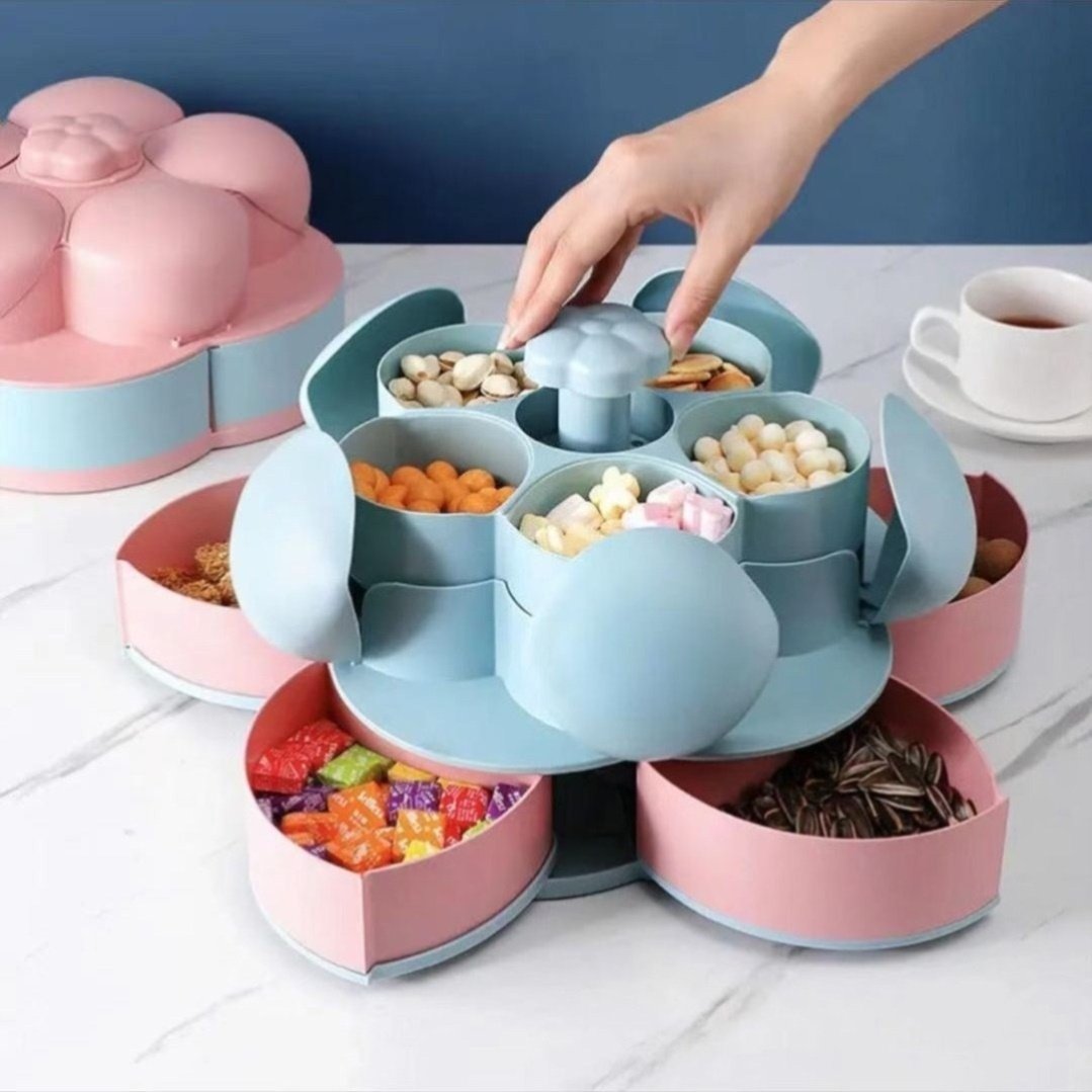 Khay Đựng Mứt Tết 2 Tầng, Khay Đựng Bánh Kẹo Hoa Quả 10 Cánh Xoay Hàng Loại A Cực Kì Bền Đẹp