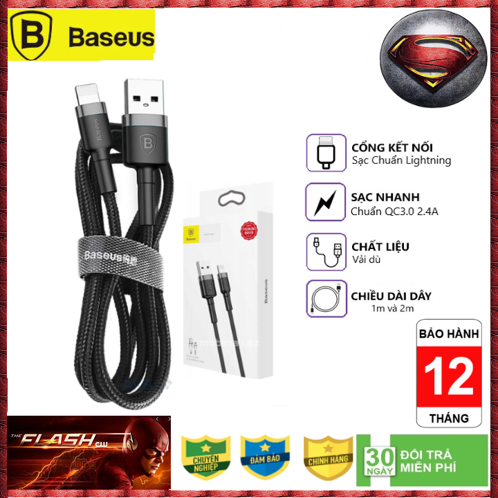 Cáp sạc nhanh Baseus Cafule Lightning dây bện dù chắc chắn hỗ trợ truyền dữ liệu dài 1M/2M/3M cho iPhone/iPad