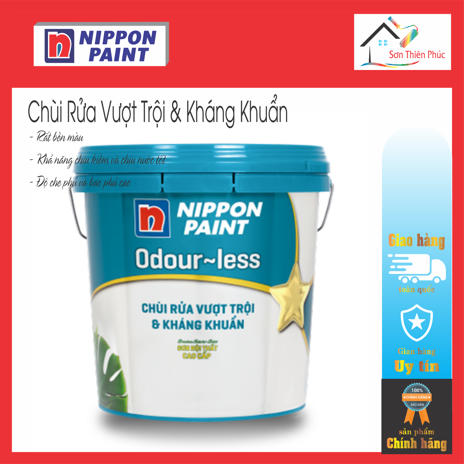 Sơn Nippon Paint Odour-less New là một trong những loại sơn nước chất lượng tốt nhất trên thị trường. Điểm đặc biệt của sản phẩm là không thải ra khí độc hại và không gây mùi khó chịu khi sử dụng. Hãy xem hình ảnh để thấy rõ độ bền và màu sắc đẹp của sản phẩm này.