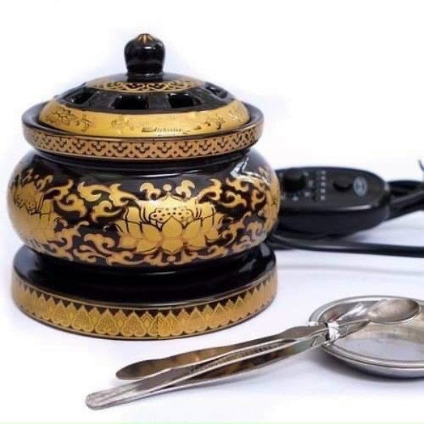 Lư điện xông đốt trầm hương,tinh dầu đa năng - lư điện xông trầm hương gốm sứ hoa văn - có hẹn giờ