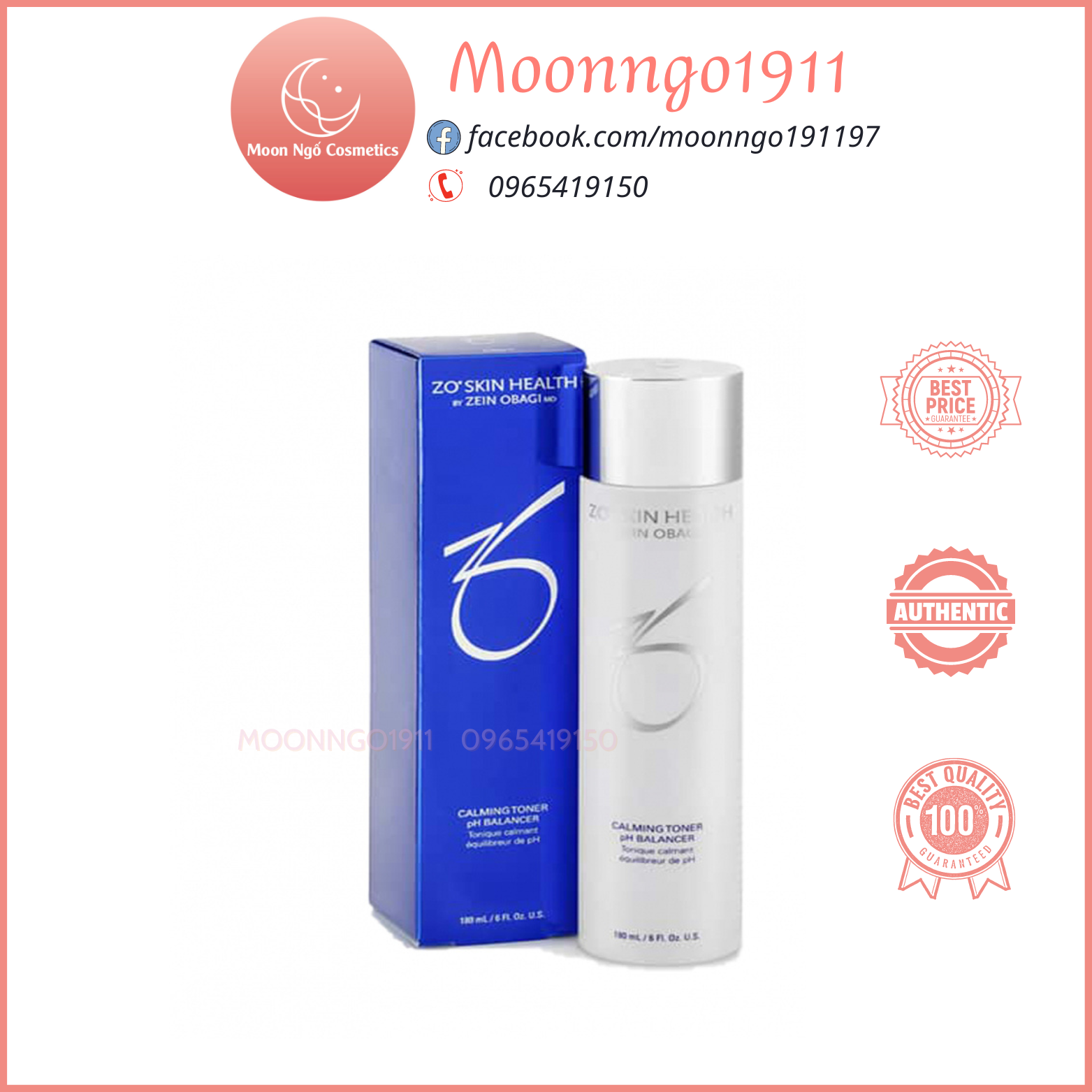 Nước hoa hồng cân bằng da,thu nhỏ lỗ chân lông zo calming toner ph balencer 180ml