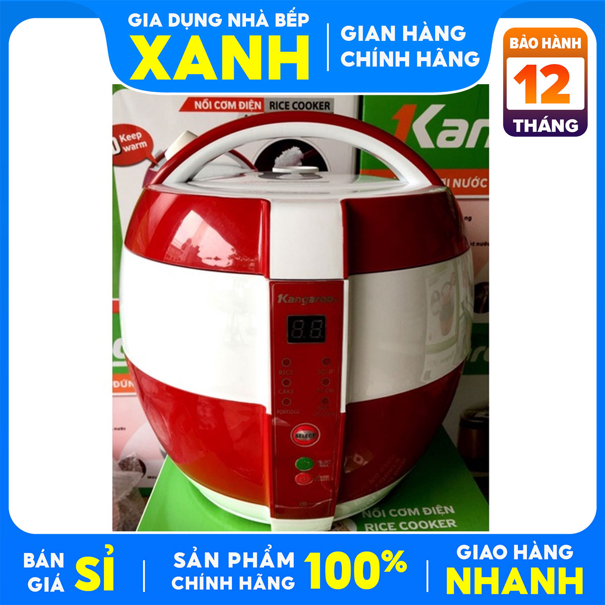 Nồi cơm điện nắp gài Kangaroo 1.8 lít KG835 - Hàng trưng bày-sử dụng cho 4-6 người ăn, Lòng nồi dày phủ chống dính, 6 chế độ nấu ,Hẹn giờ nấu cơm chín