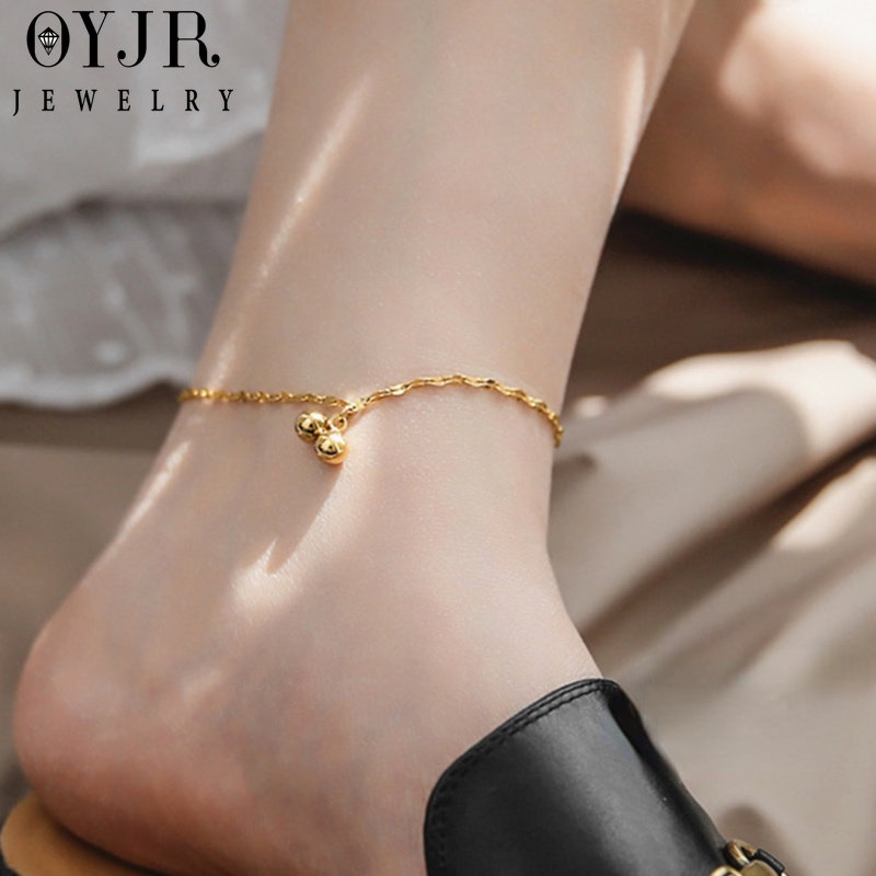 OYJR Lắc chân titan nữ không gỉ thiết kế bi tròn mạ vàng 18k phong cách thời trang ins đơn giản