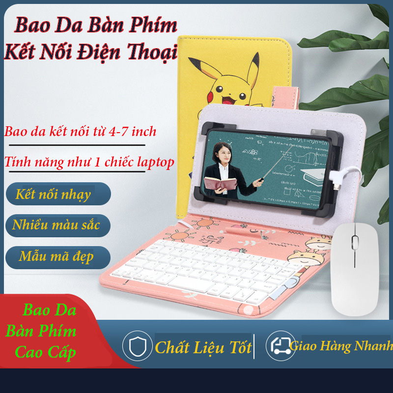 Bao da bàn phím kèm chuột từ 4-7inch chân mới tặng miếng lót chuột cao cấp
