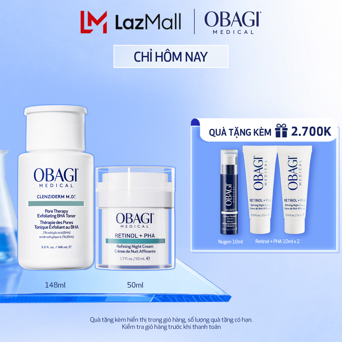 Bộ đôi Kem dưỡng tái tạo da Retinol + PHA 50ml và Toner Tẩy tế bào chết BHA 148ml