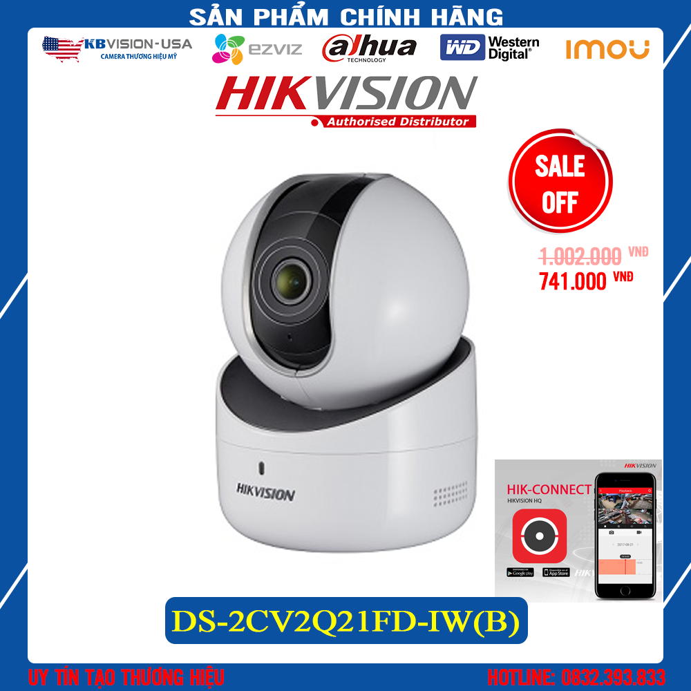 Camera ip wifi trong nhà 2.0Mp Hikvision DS-2CV2Q21FD-IW(B) + thẻ nhớ tùy chọn