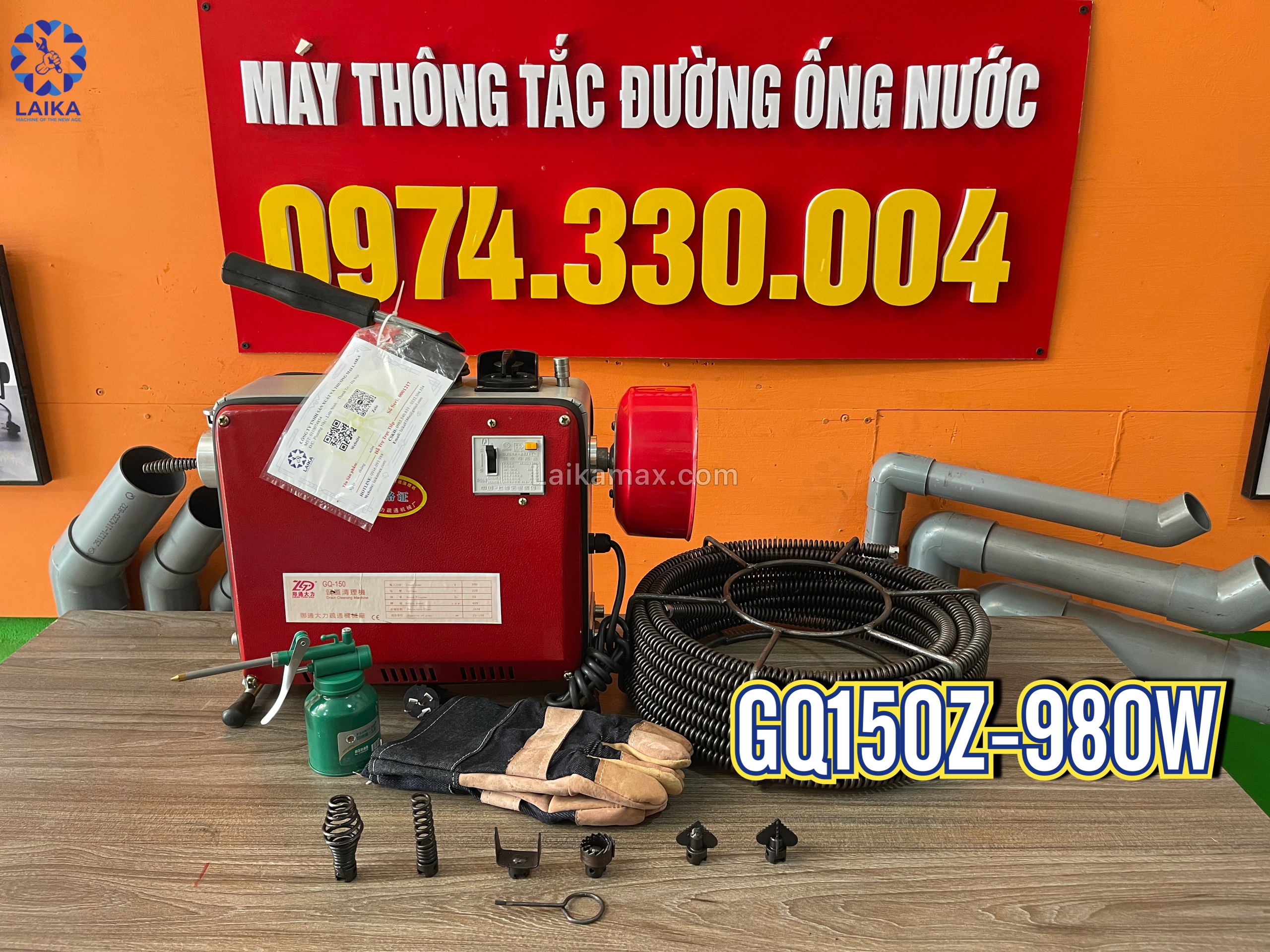 Máy thông cống gq150z-980w đi kèm theo máy 2 cuộn dây phi 8 , 16 , và 1 bộ đầu thông gọi 0974.330.004 để tôi tư vấn cho bạn