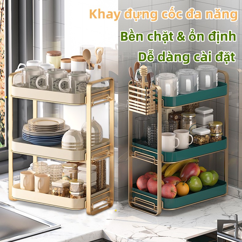 GK-KOOK Kệ để đồ đựng cốc, khay để chén Khay, kệ đựng đồ, tủ chén nhà bếp, khay để chén Khay ,kệ nhựa cao cấp phong cách sang trọng úp ly cốc Kho đa năng, 2 Tầng 3 Tầng kệ chén