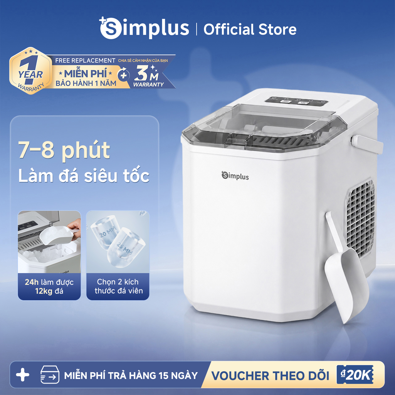 Simplus Simplus 1.3L Household Automatic Mini Ice Maker Low Capacity Ice Maker Ice Maker Zbjh001 - 1 Year Warranty 1 for 1 Exchange