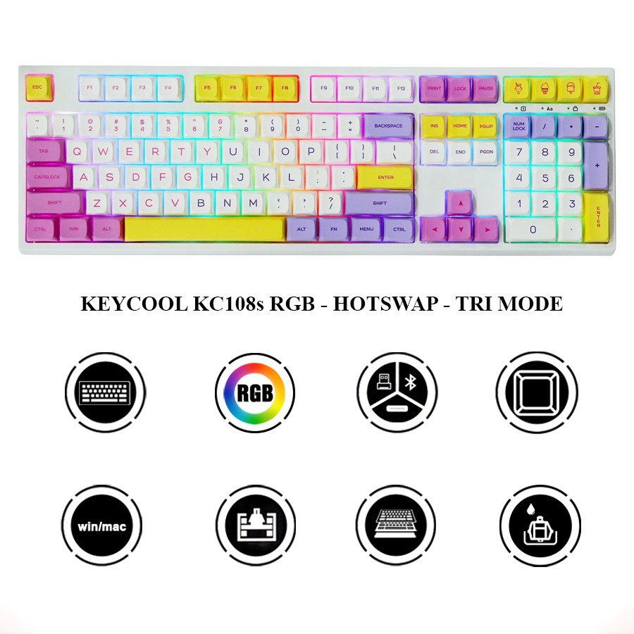 Bàn Phím Cơ KEYCOOL KC108 MINT RGB/ 3-MODE/ HOTSWAP Chính Hãng