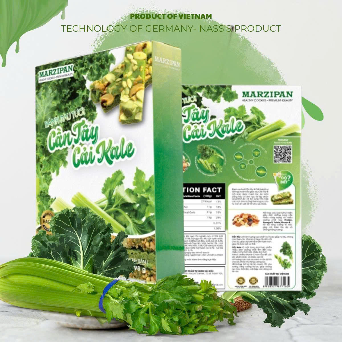 Bánh Rau Tươi Cải Kale Marzipan Healthy Granola Thanh Dinh Dưỡng 72g (8 Thanh) - Ăn Kiêng, Healthy, Giàu Hạt
